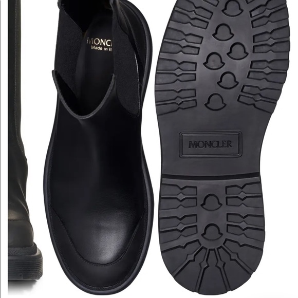 Moncler Chelsea black leather  boot size 6 NEW - Picture 3 of 6